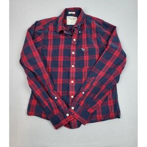 Abercrombie & Fitch Red and Blue Plaid Casual Button Down Shirt